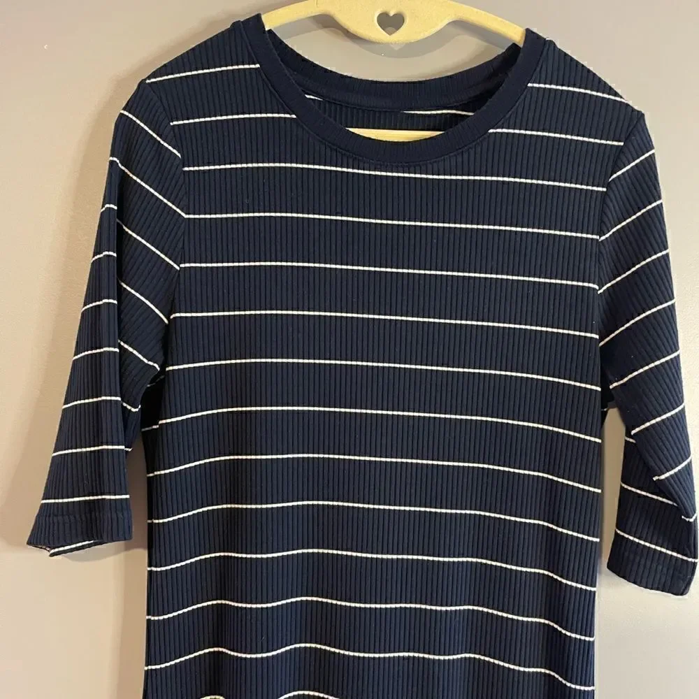 Banana Republic Navy & White Striped Ribbed Knit Dress | SZ S